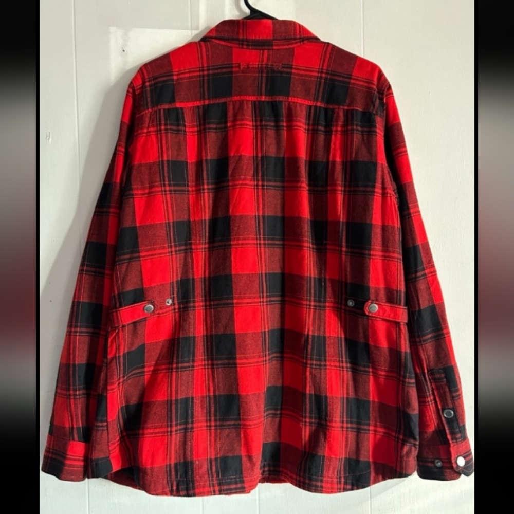 NWOT Duluth Trading Co Red and Black Buffalo Plaid Flapjack Lined Jacket L - Picture 3 of 6